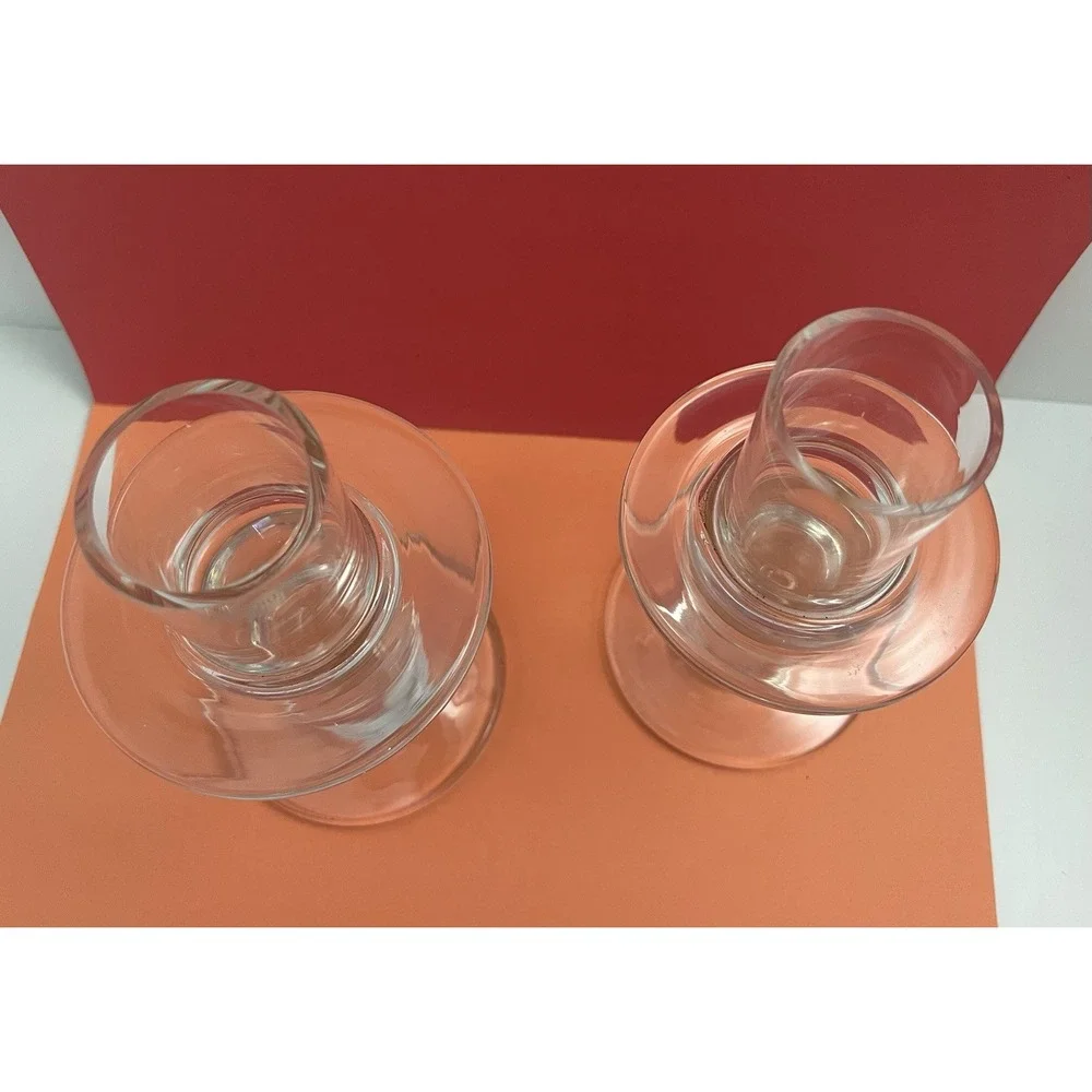 Vintage Krosno Glass Candle Holders Poland 2 Candle Stick Clear Tall Deco
